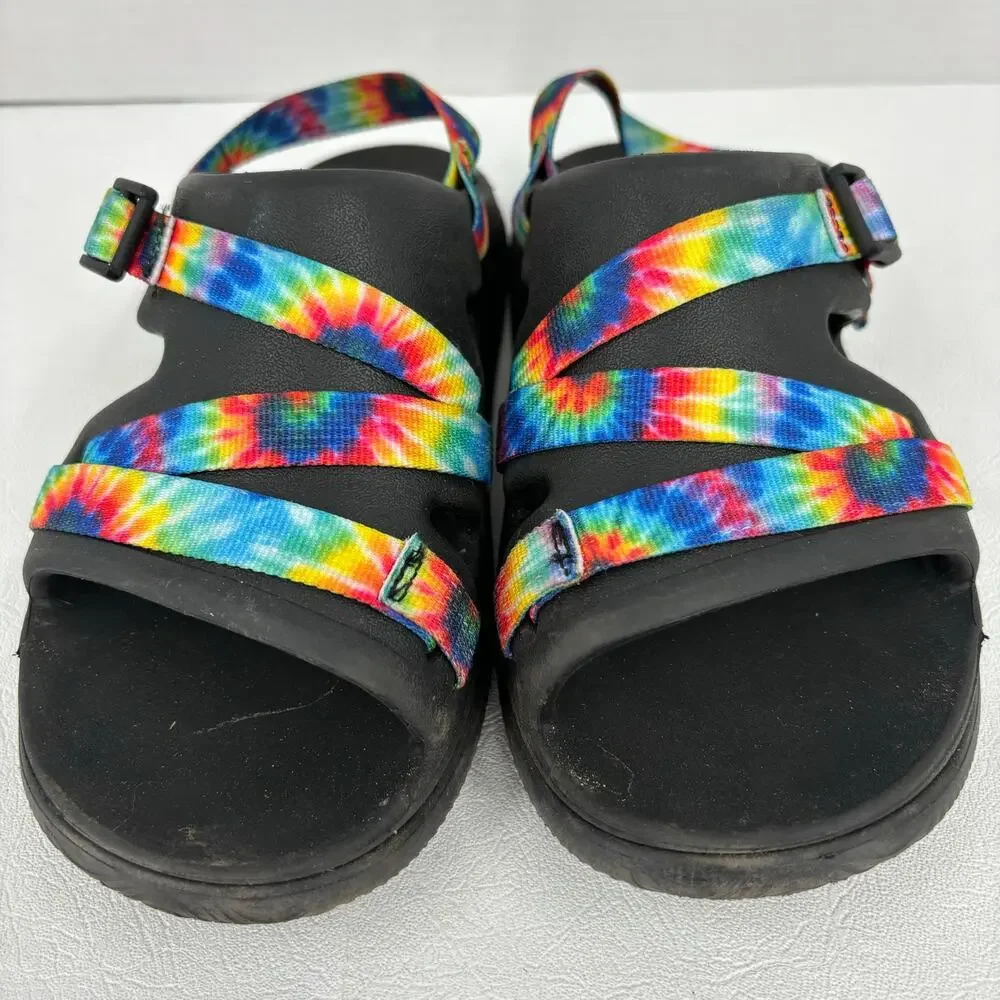 Chaco Chillos Sandals Size 5 Junior Sport‎ Black Rainbow Tie Dye Unisex Kids